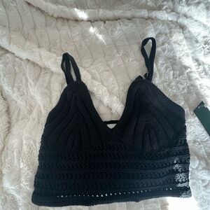 Black Knit Cropped Tank Top